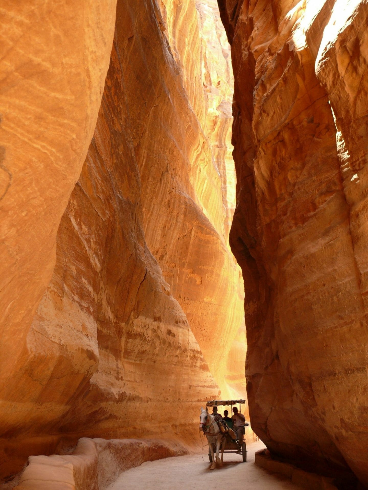 Carruaje de caballos en el desfiladero, Siq, Petra, Jordania.