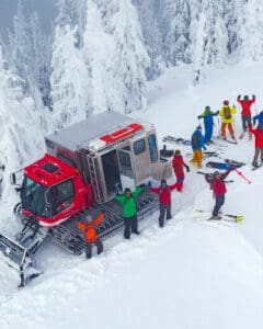 Ski group on snowy slopes