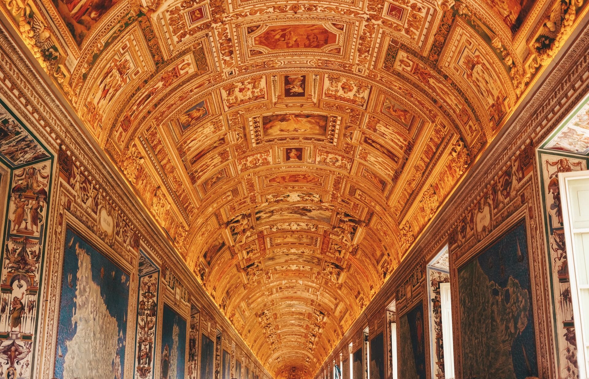 Vatican Museums vaulted ceiling with art